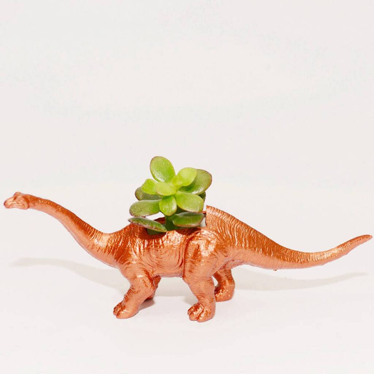 Copper Diplodocus Dinosaur Planter With A Money Plant
