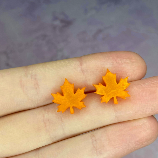 Autumn Leaf Earrings, Maple Studs, Resin Seasonal Fall Orange Earring, Xmas Gift For Women
