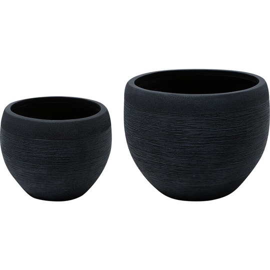 Outdoor Plant Pot Planter Set Round Stone uv Resistant Zakros - Black