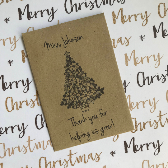 Thank You For Helping Me Grow Mini Envelope With Christmas Tree Seeds. Personalised Gift, Seed Envelopes, You Gift, Teacher Gift