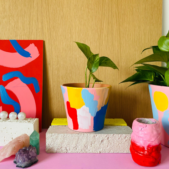 Indoor Planter Plant Pot Painted Terracotta Clay