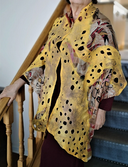 Scarf - Shawl All-Season Silk & Wool Shawl. Jolly Very Summery Wrap. Yellow, Golden Rose, Colors. Eco-Friendly Gift