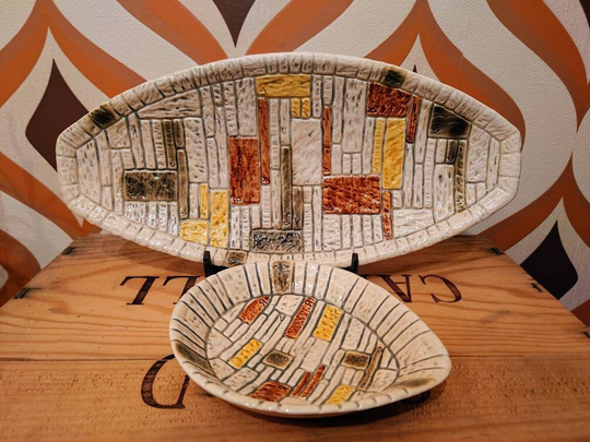 Scarce Vintage Sylvac Stone Brick Effect Ceramic Trays. Made in England. Priced Individually