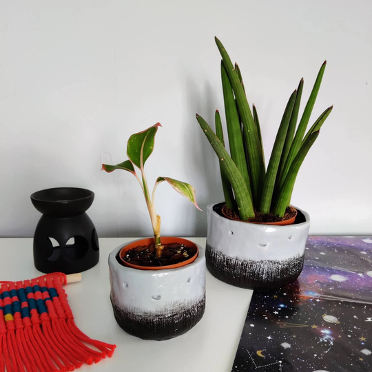 Handmade Cute Face Plant Pots For Houseplants, Succulents & Cacti in Black Grey. Home Decor Pot Indoor Plants Or Great Gift