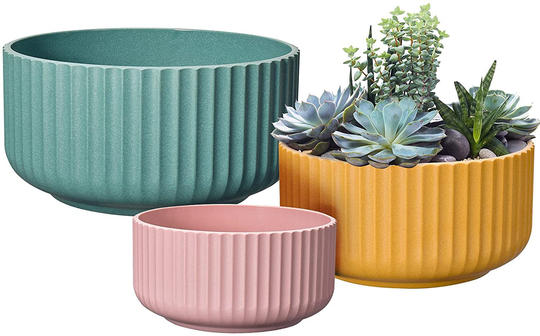 Plant Pots, 5/6/7 Inch Indoor Planters With Drainage Hole, Round Shallow Flower Pot, Ceramic Like Planter For Succulent Bonsai Cactus Herbs