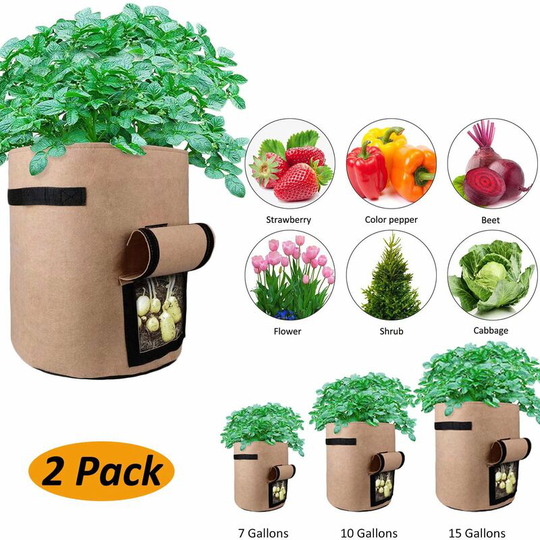 Planter Bag, Set of 2, with Access Flap and Handles, for Potatoes, Flower Pots, Plant Bags, Planters, Planters, Planters, Brown (Size: 7 Gallon)