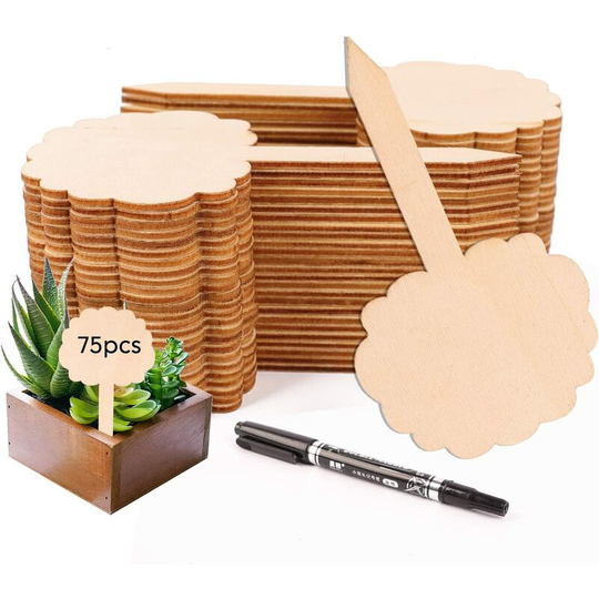 Plant Labels, 75 Pcs Wooden Plant Labels Set Garden Plant Labels with Marker Plant Tags for Flowers,