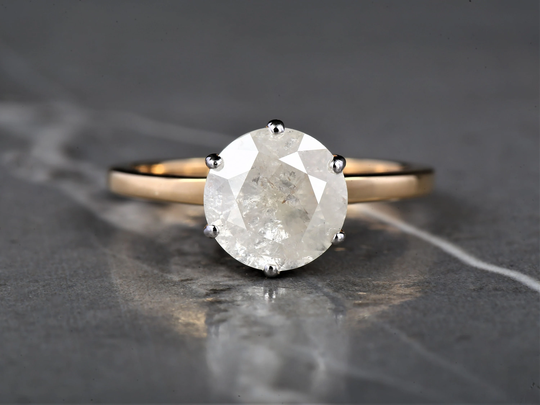 Salt & Pepper Diamond Natural Round Gray Color For Engagement Ring 14K Gold Gift Her