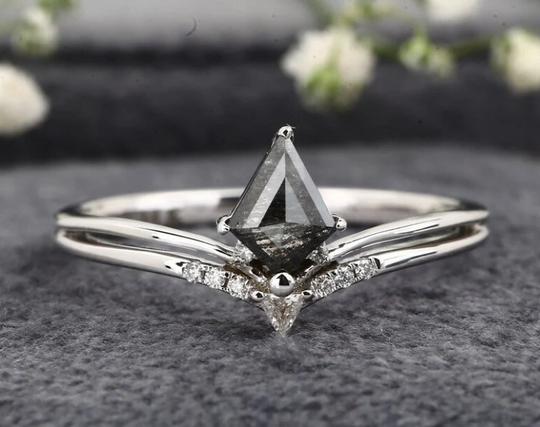 1 Ct Kite Cut Salt & Pepper Diamond Engagement Ring| White Gold Wedding Ring|Salt &pepper Proposal Ring Gift For Her