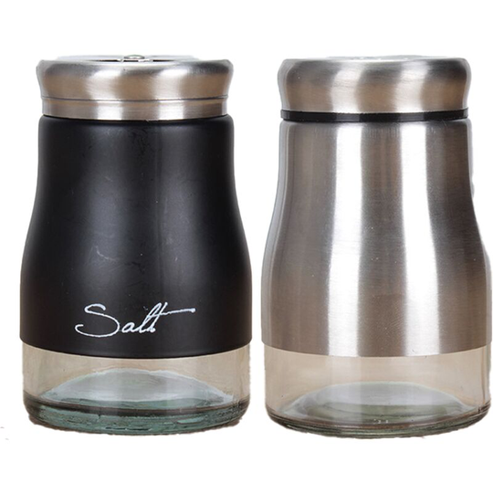 Fvbjd - Stainless Steel Salt and Pepper Shakers with Glass Bottom, Modern Kitchen Accessories black+stainless steel