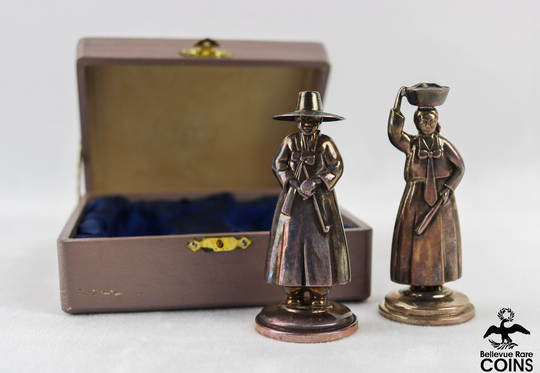 Set Of Sterling Silver Korean Man & Woman Salt Pepper Shakers