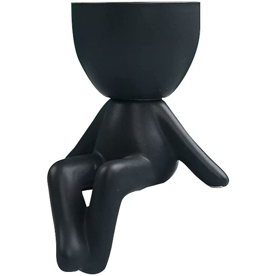 Thsinde - Ceramic Flowerpot Human Being Shape Mini-family Sitting Cross-legged Lying Human Shaped Plants Container Vase Planters Desktop Pot