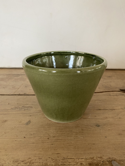 Vintage Unnamed Olive Green Conical Vase/Planter, Good Condition