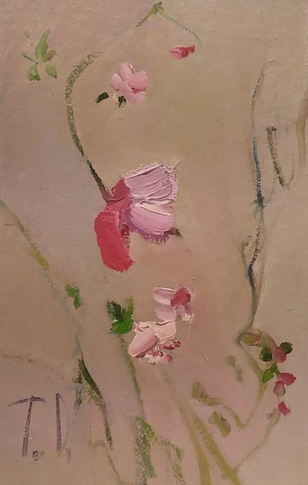 Miniature Painting, Wildflower French Oil Painting. Tiny Wild Flower Peinture De Fleurs Artdustudio 4.5x7 In