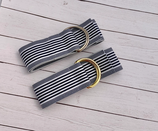Women's Black & White Striped Grosgrain Ribbon Belt, Spring Summer Gold Or Silver Hardware, All Season Gift For Her