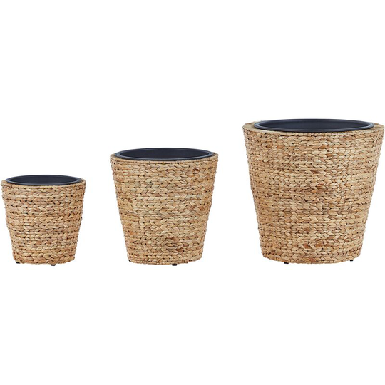 Set of 3 Plant Pots Indoor Outdoor Round Water Hyacinth Weave Natural Plaka - Natural