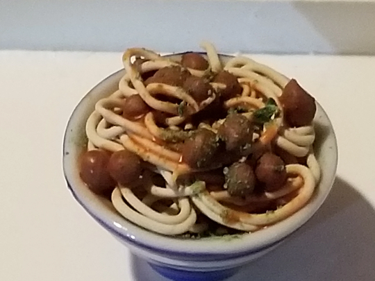 Miniature Angel Hair Spaghetti Family Size With Meatballs & Sauce Topped Herb Garnishment. 112 Scale