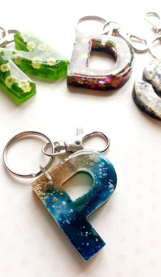 Letter Initial Keychain- Seasons - Summer Resin Key Ring