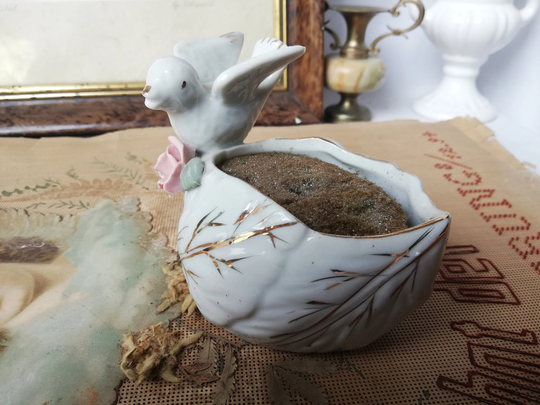 Porcelain Bird As A Planter For Artificial Flowers. Austria Vintage