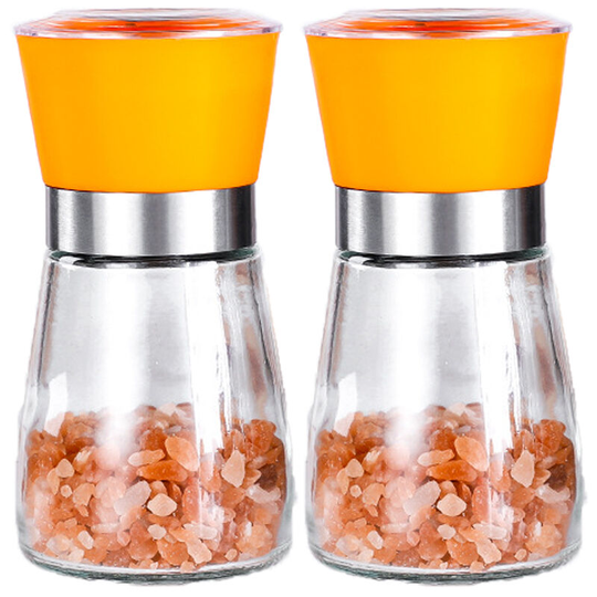 Salt and Pepper Grinder, Glass Refillable Stainless Steel Salt and Pepper Mill Shakers 2pcs orange