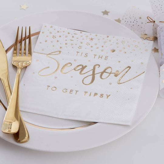 Gold Foiled Tis The Season To Get Tipsy Paper Napkins