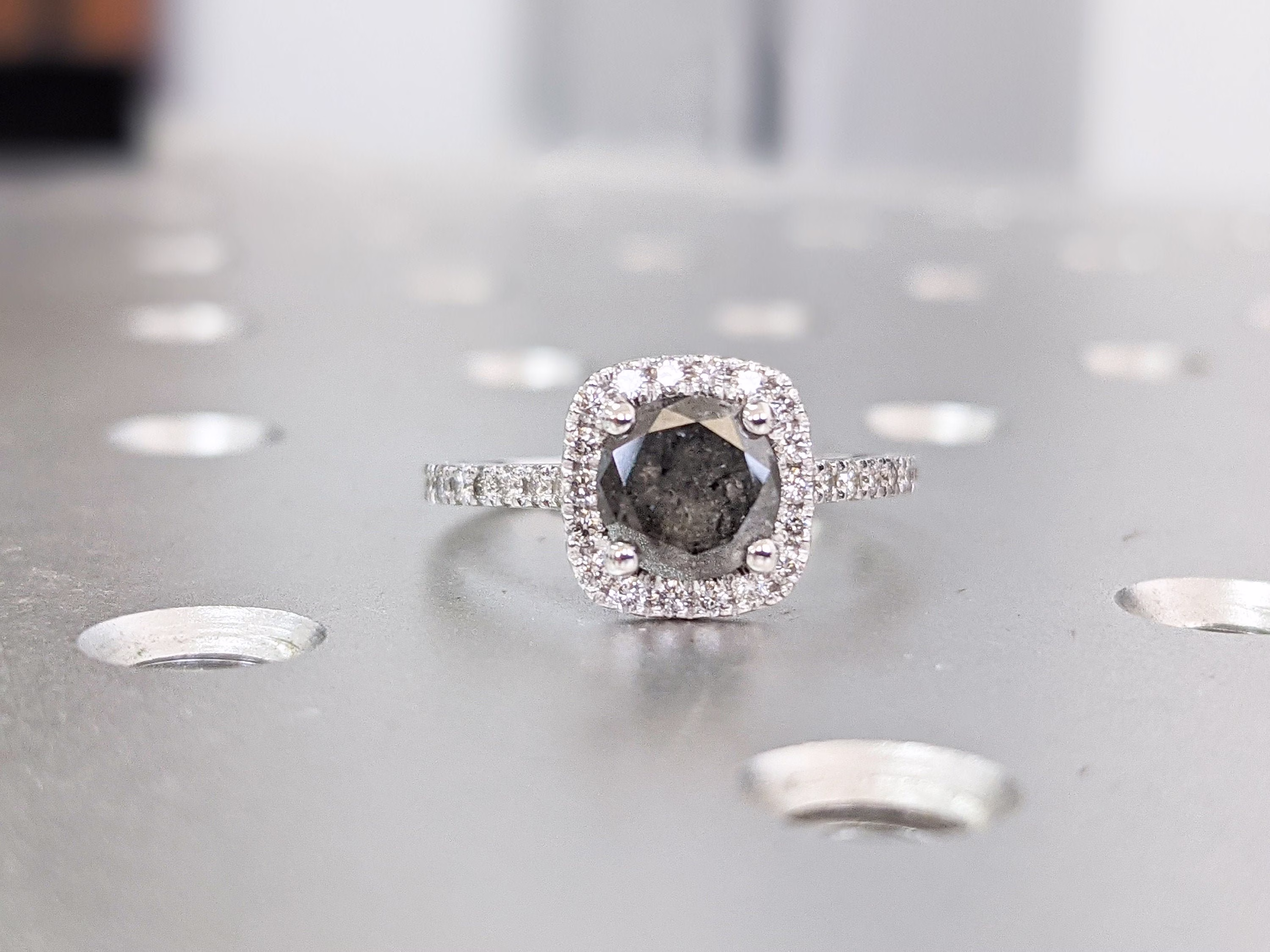 Raw Salt & Pepper Diamond Ring White Gold French Pave Halo Engagement | 1/3 Ct. Tw.French Pave, Pave Halo, Nala