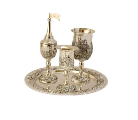 4-Piece Havdalah Set, Cup, Candle Holder, Spice Holder, Tray, Shabbat Judaica, Jewish Wedding Gift 100% Kosher Made in Israel