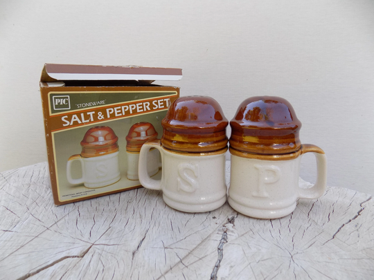 Vintage Stoneware Salt & Pepper Shakers W/Original Box