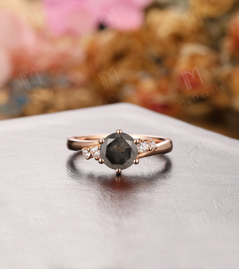 Salt & Pepper Diamond Ring Rose Gold// Anniversary Promise Proposal Ring// & Engagement Wedding Graduation Gift