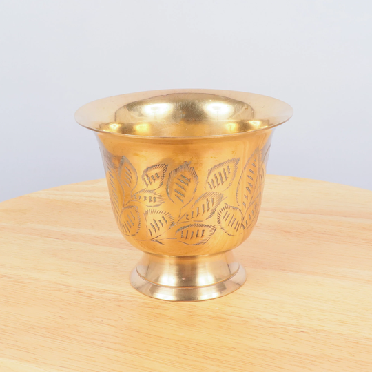 Flower Pot/Vase || Vintage Solid Brass Handmade Engraved Floral Ornaments Marked - Irena Series