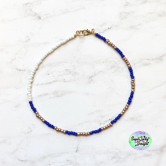 Beach Style Seed Bead Necklace - Seed White & Blue