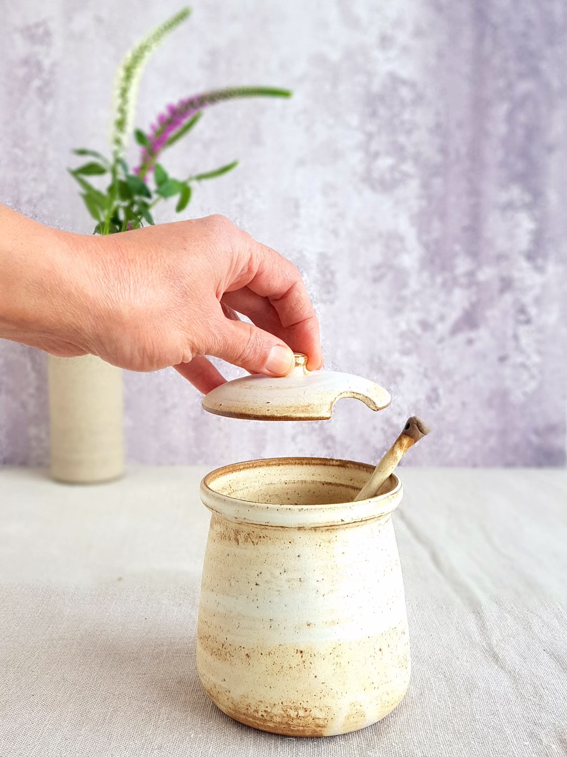 Ceramic Honey Jar, Salt Cellar, Sugar Rustic Pottery, White Jam Pottery Pot, Jar With Lid