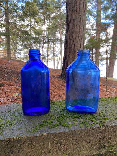 Pair Of Vintage Cobalt Blue Bottles Genuine Phillips Milk Magnesia