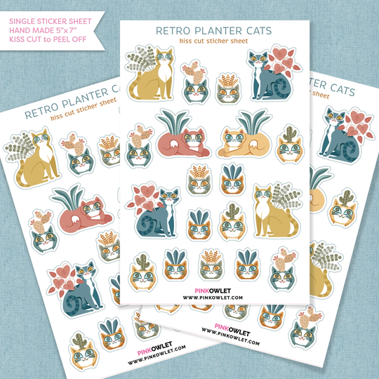 Reto Planter Cats Kiss Cut Paper Sticker Sheet