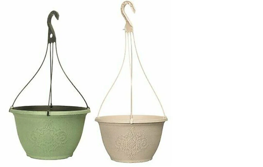 Cti Nestor Round Hanging Basket 13Inch, 10L Cream Or Green Plant Pot, Plastic