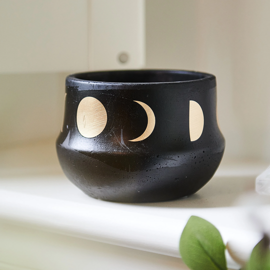 Moon Phases Black Planter - Cosmic Home Update, Celestial Planter , Gold Moon-Succulants- Black