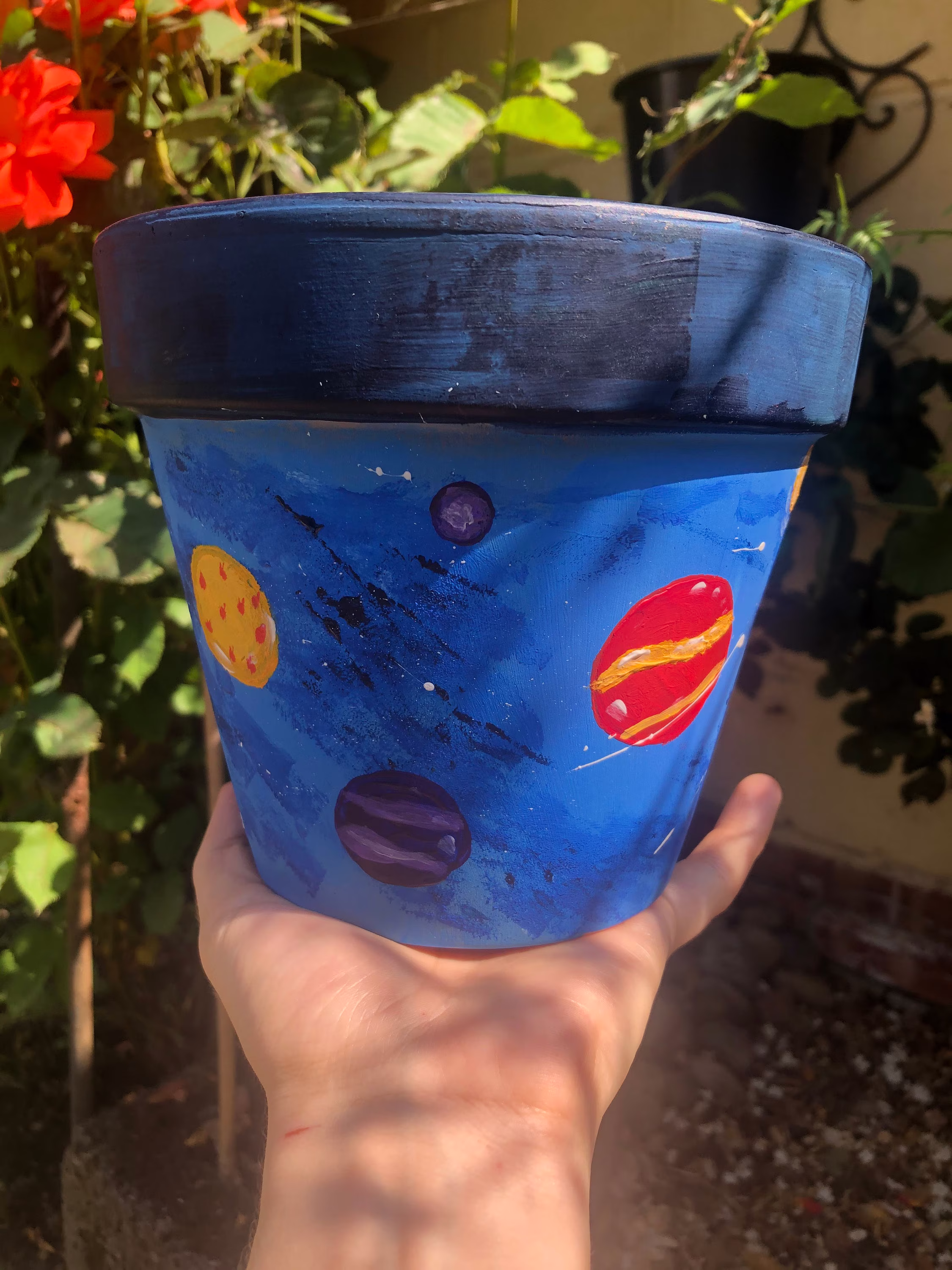 Hand Painted Pot, Terracotta Hand Galaxy Themed Plant Pot