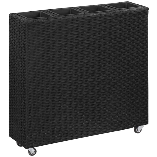 Topdeal - Garden Raised Bed with 4 Pots 80x22x79 cm Poly Rattan Black FF46948_UK