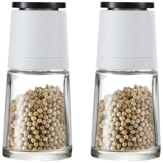 Crystal Glass Salt and Pepper Grinder Set of 2 -, Brushed Stainless Steel Adjustable 2pcs white cover