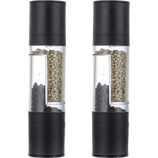 Salt and Pepper Grinder - 2 in 1 Manual Salt Pepper Mill Herb Spice Grinder Shakers Refillable 2pcs black