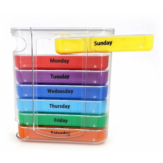 Perle Rare - Pill box for 7 days, pill box with 4 compartments per day, medicine box made of BPA-free plastic, color to choose from, color: colorful