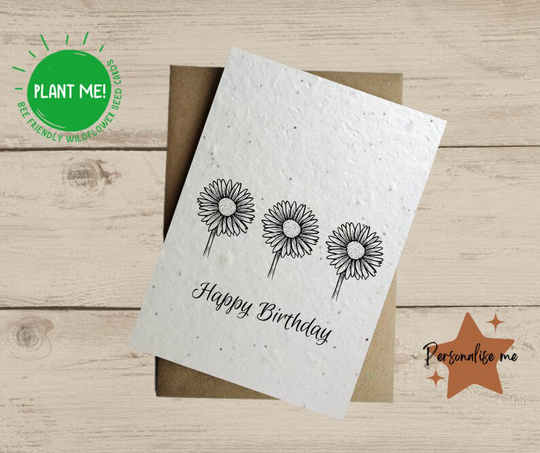 Happy Birthday Card | Seeded Wildflower Plantable Seed Greetings With Flowers Eco Bee Friendly