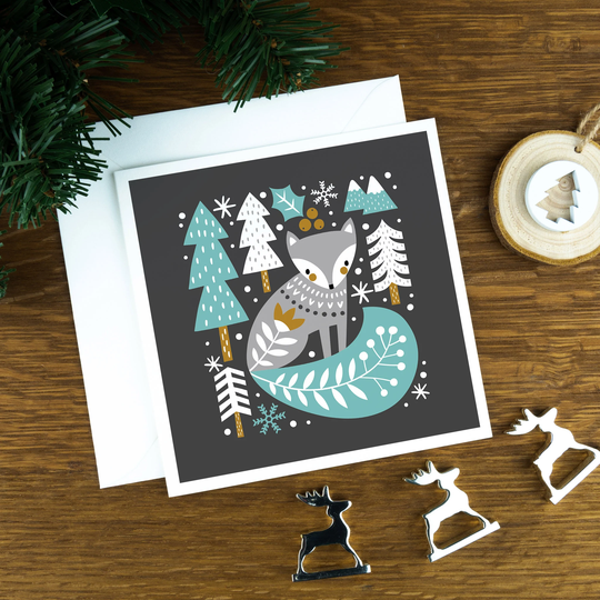 Nordic Fox Christmas Card Pack For Her, Luxury Scandinavian Xmas Set Family, Seasonal Sister, Cards 2022 Dad