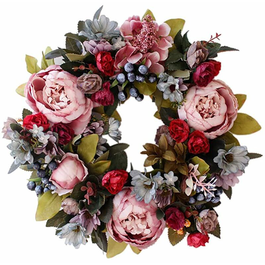 Mezheng - Artificial Door Wreath Decoration Wreath Decorative Flower Wreath Wall Wreath For Spring Summer All Seasons Wall Decoration Wedding Party