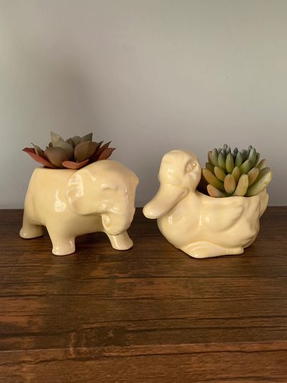 Set Of Vintage Yellow Ceramic Planters