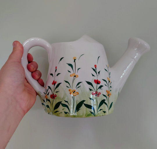 Vintage Ceramic Planter Watering Can Indoor Kitsch Floral Pottery Plant Pot Mid Century Modern Flower
