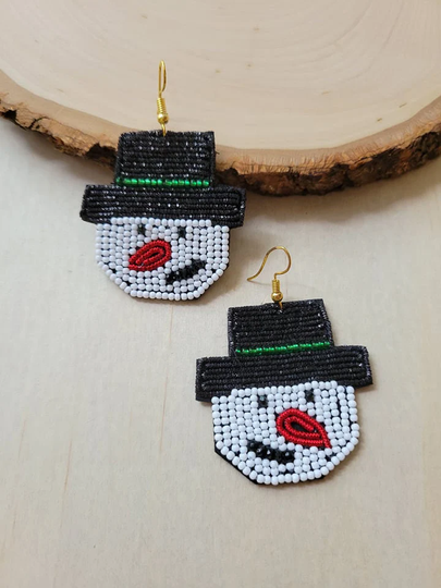 Snowman Beaded Felt Earrings | Christmas Holiday Season