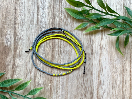 Neon Yellow Seed Bead Wrap Bracelet Gray Adjustable Friendship Beaded Minimalist Jewelry Multi-strand Necklace