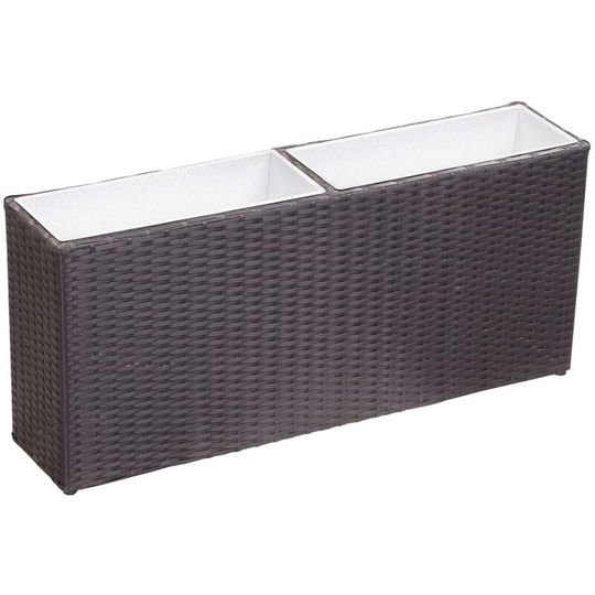 Garden Raised Bed with 2 Pots 90x20x40 cm Poly Rattan Black - Black