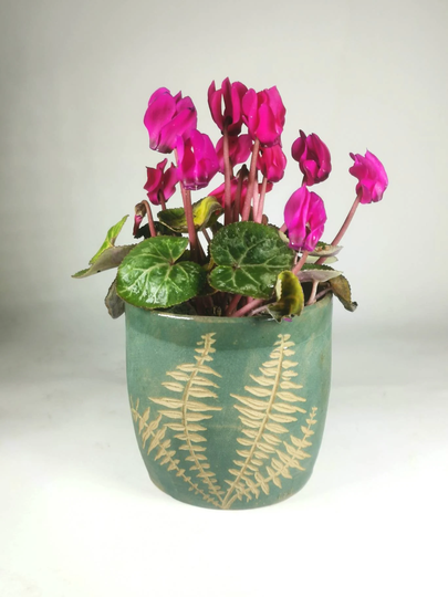 Handmade Fern Design Stoneware Flowerpot Suitable For Inside Or Outside